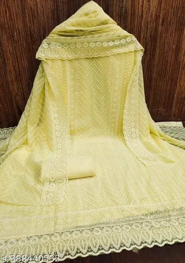 Embroidered Unstitched Suit for Women (Yellow, 2.25 m)