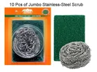 Stainless Steel with Silver Scrub Pads (Green, Pack of 10)