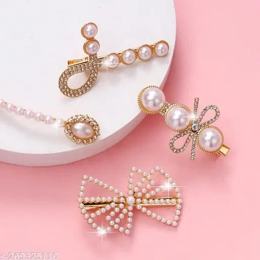 Hair Clips for Women, Pack of 3 (Pearl Gold)