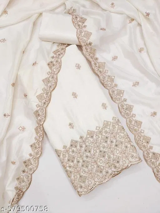 Embroidered Punjabi/All Over Suits for Women (White, 5.85 meter (S)