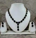 Modern Kundan Stone Work Necklace Set, Black