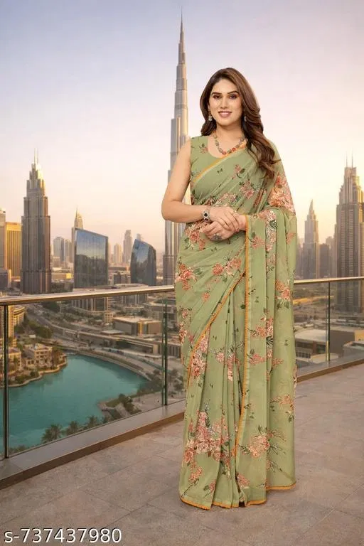 Stylish Georgette Saree for Women (Mehendi)