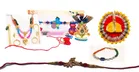Synthetic 3 Pcs Rakhi with Ladoo Gopal Singar Dress & Bracelet 