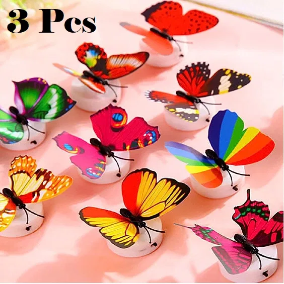Plastic LED 3D Butterfly Wall Stickers (Multicolor, Pack of 3)