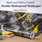 Black and Yellow veined pattern Marble High Glossy  WaterProof , Stain Resistance Wallpaper 
