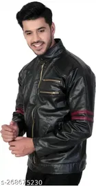 Synthetic Leather Full Sleeves Solid Jacket for Men 