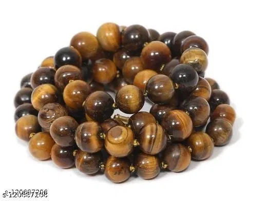 Tiger Eye Crystal Beads Necklace Mala for Men (Brown)