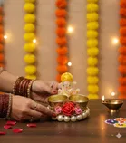 Metal Decoretive Pooja Thali, Multicolour Pack of 1