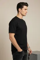 Polyester Round Neck T-shirt for Men, Black 