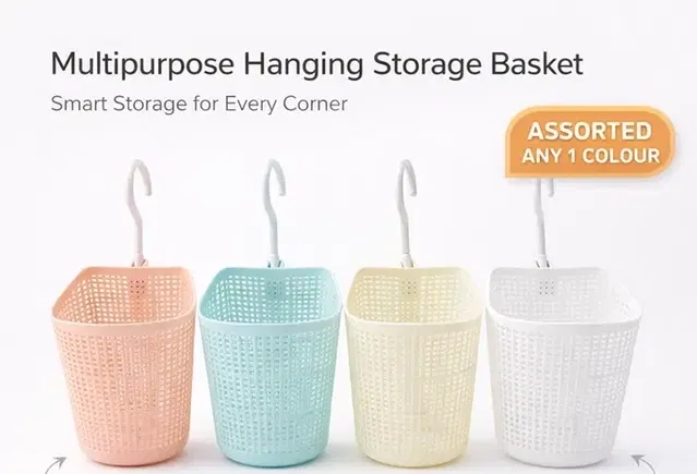 Hanging Storage Plastic  Baskets kitchens or bathrooms organizer Assorted Any 1 Design