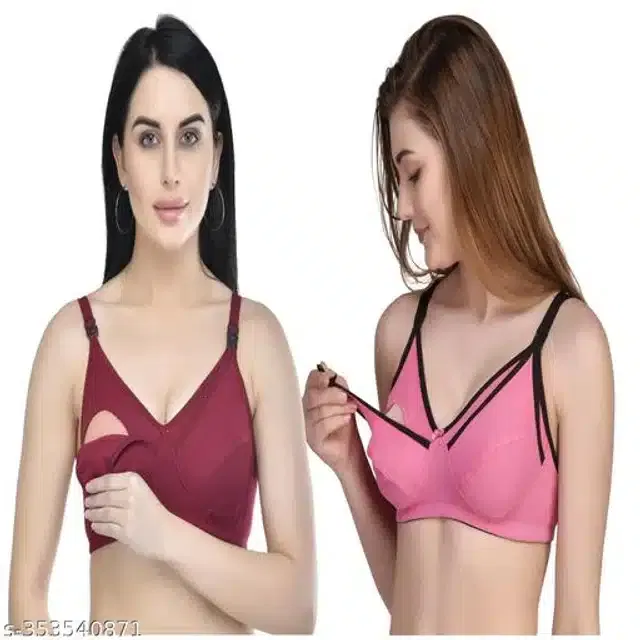 Polycotton Feeding Bra for Women (Assorted, 32C) (Pack of 2)