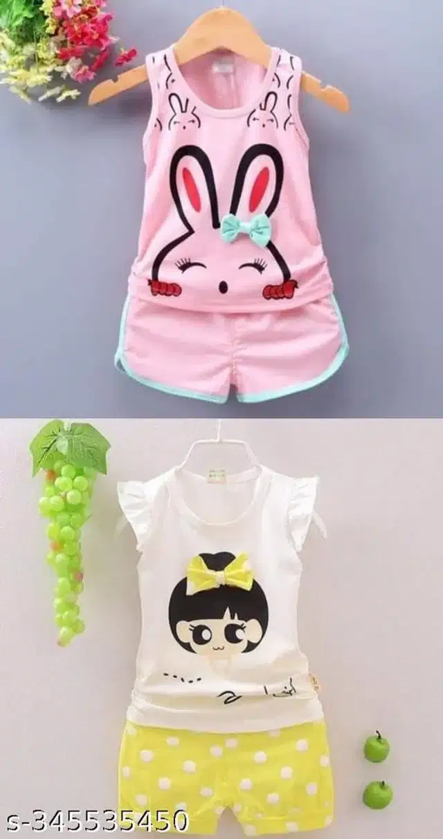 Hosiery Cotton Sleeveless Top & Bottom Clothing Set for Girls (Multicolor, 9-12 Months) (Set of 2)