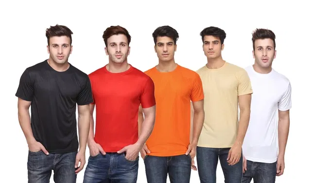 Round Neck Solid T-shirts for Men, Pack of 5 (Multi, M)