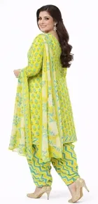 Printed Crepe Unstitched Suit Fabric for Women, Yellow 