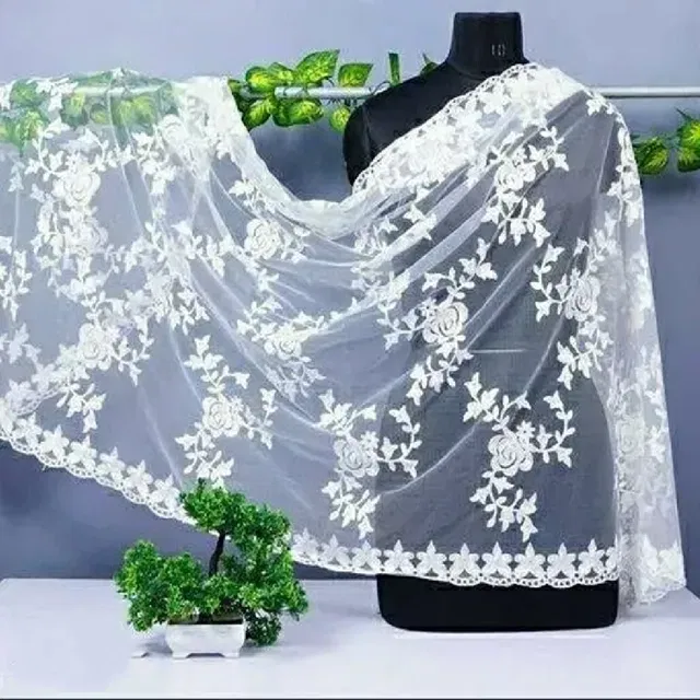 Net Embroidered Dupatta for Women (White)