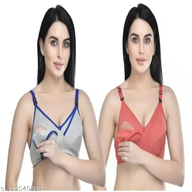 Polycotton Feeding Bra for Women (Assorted, 34C) (Pack of 2)