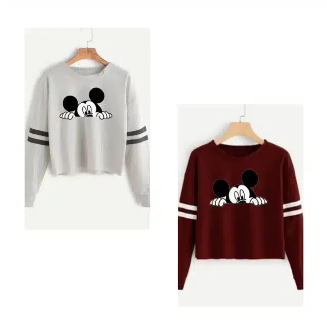 Printed Full Sleeve T-shirt for Women (Pack of 2) (Grey & Maroon, S)