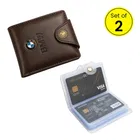 Leather Wallet and Card Holder for Men, Set of 2 (Dark Brown)