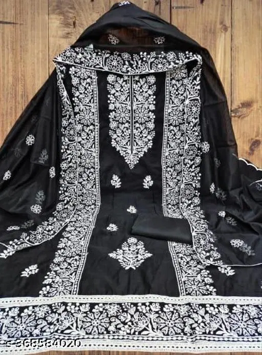 Embroidered Patiala Suits for Women (Black, Un Stitched)