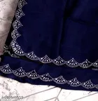 Georgette Solid Saree for Women, Blue 