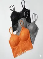 Cotton Solid Padded Bras for Women, Multicolour, Pack of 3 