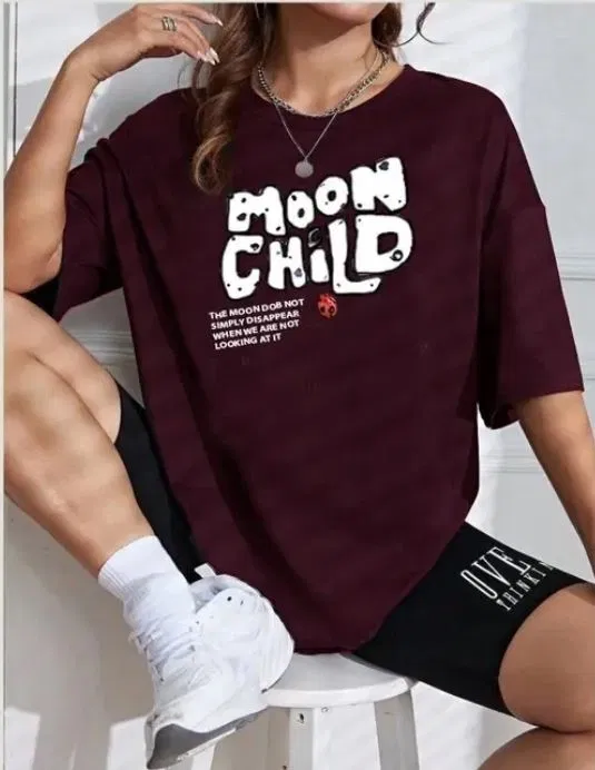 Round Neck Printed T-Shirt for Women (Wine, XL)