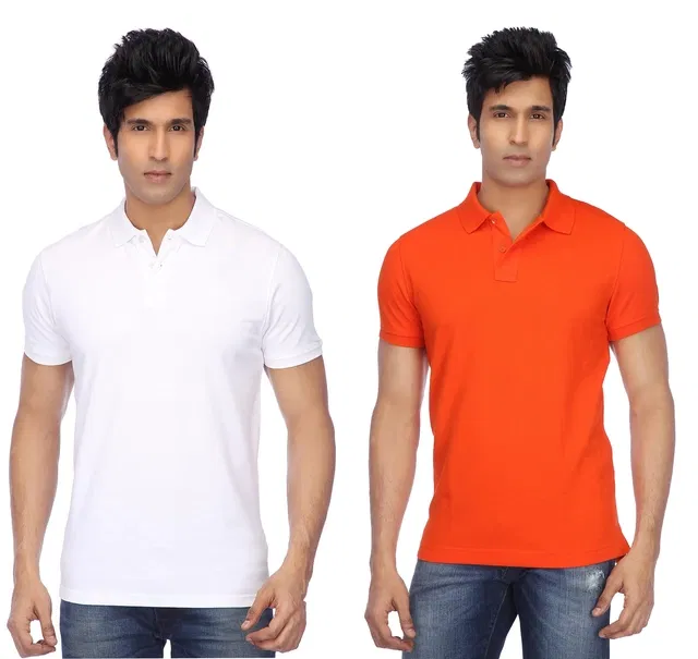 Polo Solid Cotton Blend T-shirts for Men, Pack of 4 (Multicolor, XL)