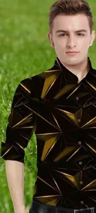 Lycra Printed Shirt For Men, Yellow 