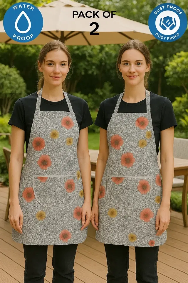 Krishna E Geometry Flower Printed Apron 68x58cms (Pack of 2)