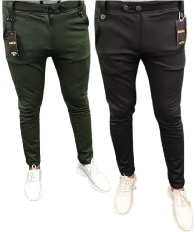 Lycra Solid Trackpant for Men (Olive & Black, 30) (Pack of 2)