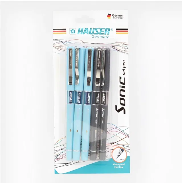 HAUSER Sonic Gel Pen- (Blue & Black, 5 Pcs)