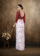Art Silk Printed Saree for Women, White 