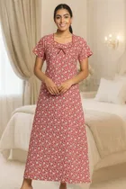 100% Cotton Floral Print Nightdress for Women 