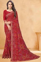 Kanooda Prints Fancy Women Georgette Printed Bandhani Saree 