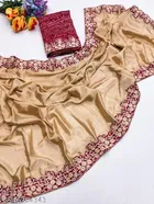 Chiffon Embroidered Saree for Women, Beige 