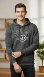 Feelce Printed Hoodie for Men, Dark Grey 