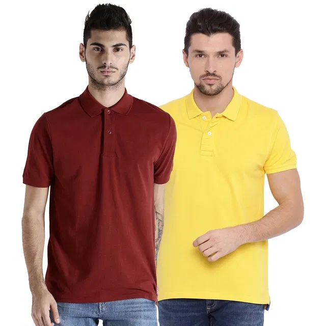 Polo Cotton Blend T-shirts Pack of 2 for Men (Multicolor, L)
