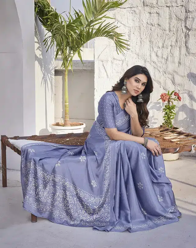 Chiffon Printed Saree for Women (Grey, 6 m)