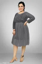 Net Solid Dress for Women 