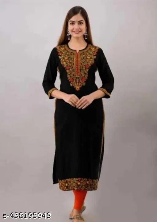 Embroidered Kurta Set with Solid Print for Women (No Dupatta, L)