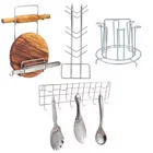 Stainless Steel Cup Stand Cup Holder & Glass Stand & Chakla Belan Stand & Hook Rail For Kitchen 
