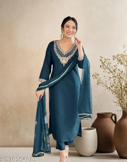 Kurta Set for Women (Dark Blue, S)