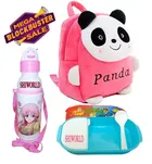 Fabric Backpack with Lunch Box & Water Bottle for Kids (Multicolor, Set of 3)