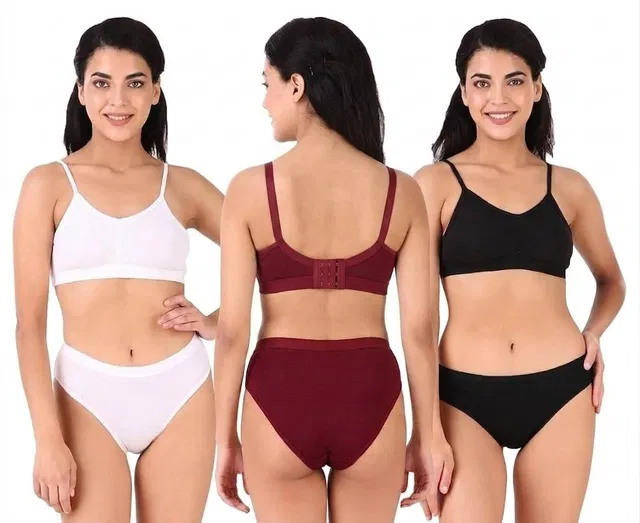 Padded T-Shirt Bra & Panty Set for Women, Pack of 3 (Multicolor, 36)