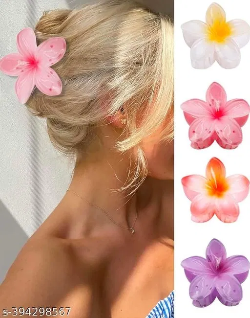 Plastic Hair Claw Clips for Women & Girls (Multicolor, Pack of 4)