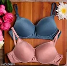 Cotton Solid Bra for Women & Girls, Blue & Pink, Pack of 2 