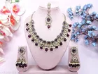 Mehandi Finish Ethnic Meenakari Pearl Fitted Necklace Set with Jumkaa Tikka for Women 