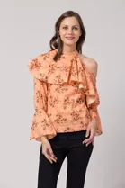 Cotton Printed Top for Women (Pink, S)