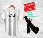 Round Neck Printed T-Shirt with Arm Sleeves for Men (White & Black, S) (Set of 2)