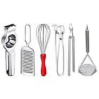 Oc9 Stainless Steel Lemon Squeezer & Cheese Grater & Egg Whisk & Pakkad & Roti Chimta & Potato Masher Kitchen Tool Set 